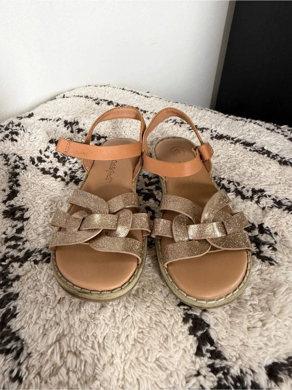 Cat & Jack Gold Glitter braided Strappy Sandals Toddler Size 10 summer shoes